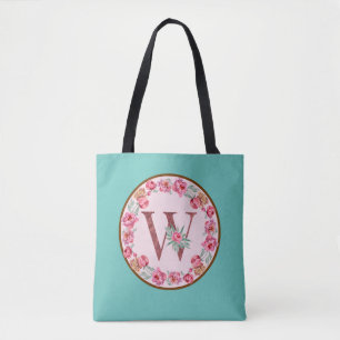 Monogram W Letter with Peony Blume Image Toag Tasche