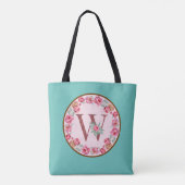 Monogram W Letter with Peony Blume Image Toag Tasche (Rückseite)