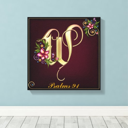 Monogram W Premium Wrapped Canvas (Gloss) Leinwanddruck (Insitu (Holzboden))