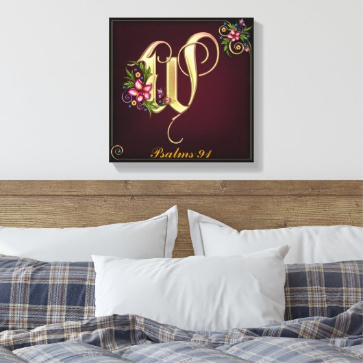 Monogram W Premium Wrapped Canvas (Gloss) Leinwanddruck (Insitu (Schlafzimmer))
