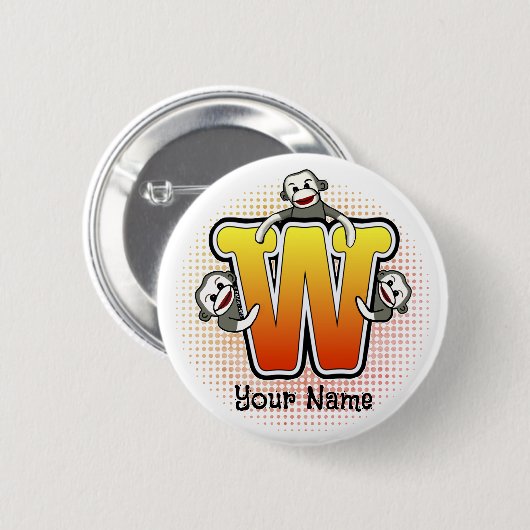Monogram W Sock Monkey Button (Vorne & Hinten)