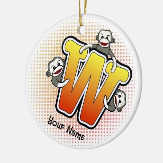 Monogram W Sock Monkey Keramik Ornament (Links)