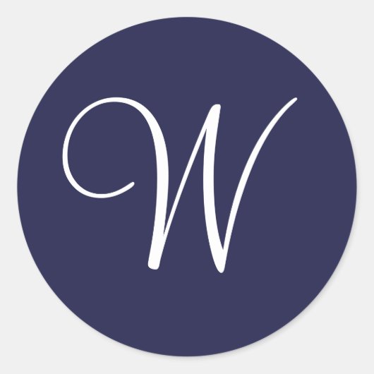 Monogram W, White on Navy Blue, Runder Aufkleber (Vorderseite)