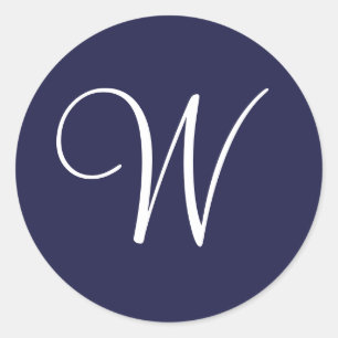 Monogram W, White on Navy Blue, Runder Aufkleber