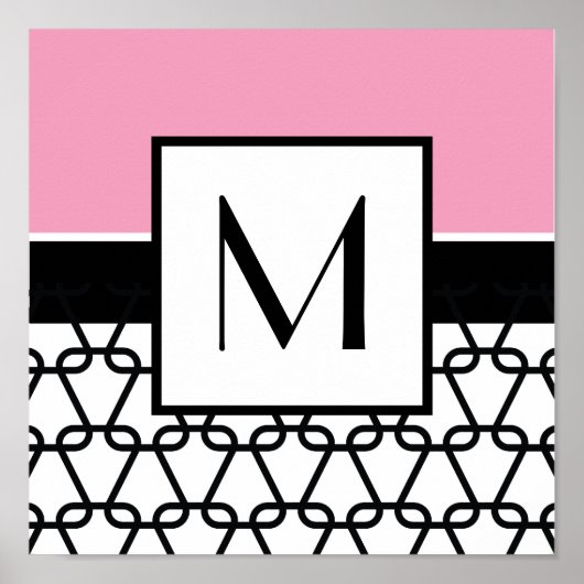 Monogram Wall Art, Pink & Black Poster (Vorne)