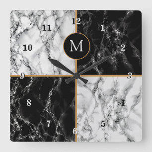 Monogram Wall Clock mit Schwarz-weißem Marmor Quadratische Wanduhr