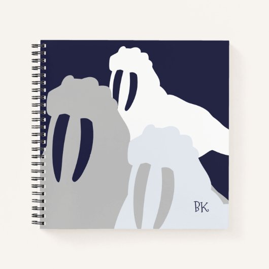 Monogram Walrus Blue Personalisiert Spiral Noteboo Notizblock (Vorderseite)