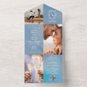 Monogram Wappen 3 Foto QR Code Dusty Blue Wedding All In One Einladung (Innen Boden)