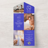 Monogram Wappen 3 Foto QR Code Royal Blue Wedding All In One Einladung (Innen Boden)