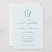 Monogram Wappen Anpassbare Blass Blue Wedding Einladung (Vorderseite)