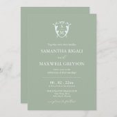 Monogram Wappen Anpassbare Sage Green Wedding Einladung (Vorne/Hinten)