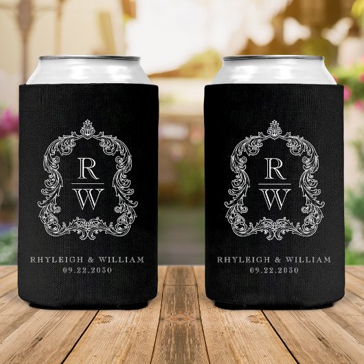 Monogram Wappen Black and White Wedding Dosenkühler