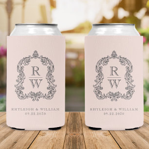 Monogram Wappen Blush Pink Hochzeit Dosenkühler