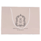 Monogram Wappen Blush Pink Hochzeit Große Geschenktüte (Rückseite)