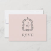 Monogram Wappen Blush Pink Hochzeit RSVP Karte (Vorderseite)
