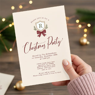 Monogram Wappen Bow Weihnachts-Party Einladungen