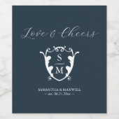 Monogram Wappen Custom Wine Bottle Labels Navy Blu Weinetikett (Einzelnes Label)