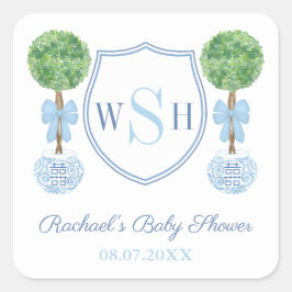 Monogram-Wappen der intelligenten Familie Boxwood  Quadratischer Aufkleber