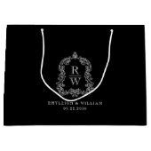 Monogram Wappen Dusty Black and White Wedding Große Geschenktüte (Vorderseite)