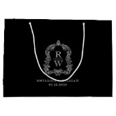 Monogram Wappen Dusty Black and White Wedding Große Geschenktüte (Rückseite)