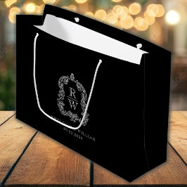 Monogram Wappen Dusty Black and White Wedding Große Geschenktüte