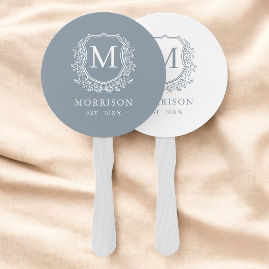 Monogram Wappen Dusty Blue Botanical Wedding Fächer