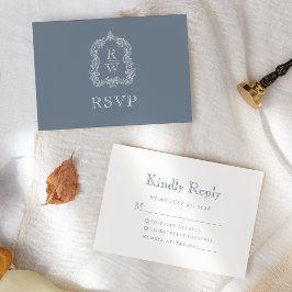 Monogram Wappen Dusty Blue Wedding RSVP Karte