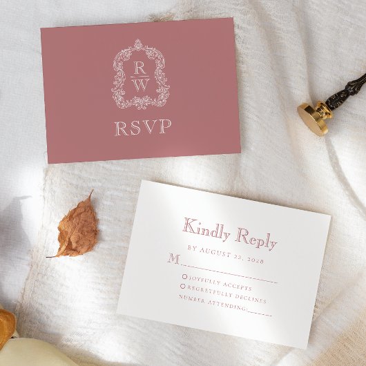 Monogram Wappen Dusty Rose Wedding RSVP Karte