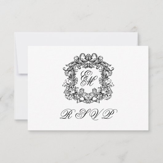 Monogram Wappen Elegant Menu Wedding RSVP Card (Vorderseite)