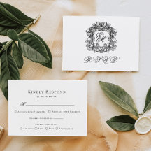 Monogram Wappen Elegant Menu Wedding RSVP Card