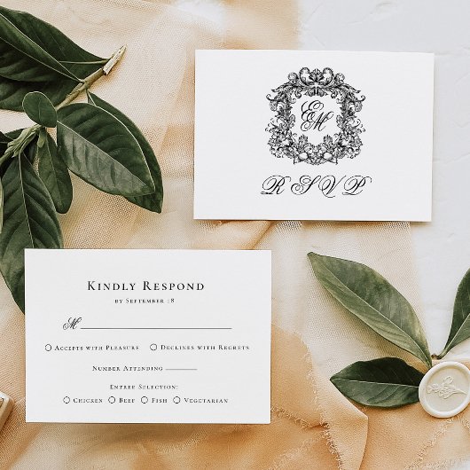 Monogram Wappen Elegant Menu Wedding RSVP Card