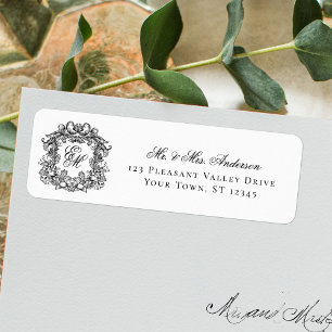 Monogram Wappen Elegant Wedding Rücksendeadresse