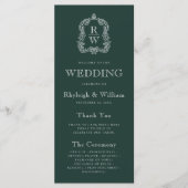 Monogram Wappen Forest Green Wedding Programm (Vorderseite)