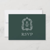 Monogram Wappen Forest Green Wedding RSVP Karte (Vorderseite)