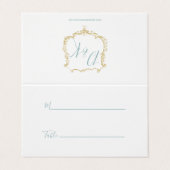 Monogram Wappen Gold Blue Wedding Platzkarten Visitenkarten (Außenseite Aufgefaltet)