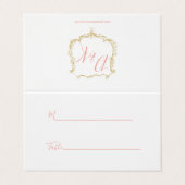 Monogram Wappen Gold Blush Wedding Platzkarten Visitenkarten (Außenseite Aufgefaltet)