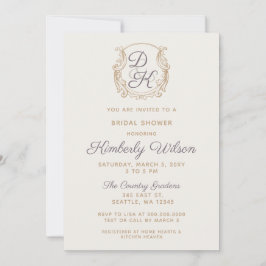 Monogram Wappen Gold Vintages Lila Brautparty Einladung