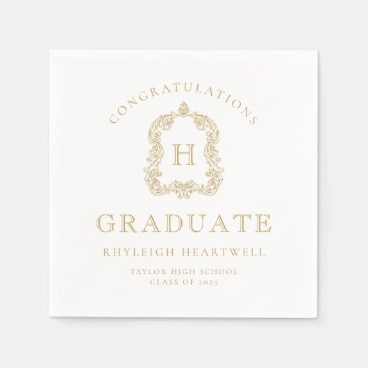 Monogram Wappen Gold White Graduation Party Serviette (Vorderseite)