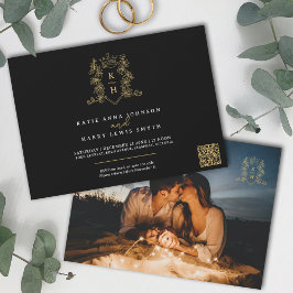 Monogram Wappen Herz Krone Schwarzgoldene Hochzeit Einladung