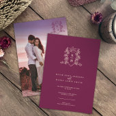 Monogram Wappen Herz Kronwein Pfirsichhochzeit Einladung