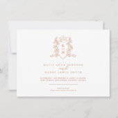 Monogram Wappen Herz Rose Gold Einladung (Vorderseite)