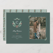 Monogram Wappen Holiday Foto Card Feiertagskarte (Vorne/Hinten)