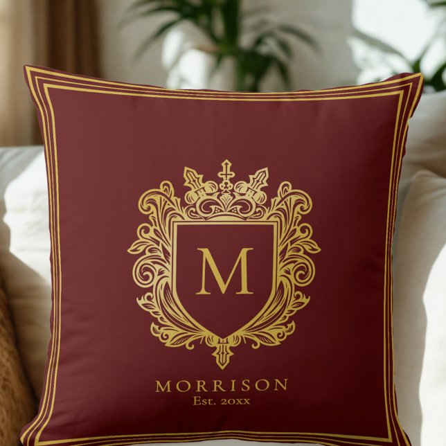 Monogram-Wappen-Kissen Kissen (Gold Monogram Crest Throw Pillow)