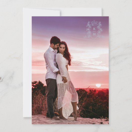 Monogram Wappen Kronsilber Hochzeit QR-Code Einladung (Rückseite)