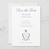 Monogram Wappen Lavender Elegant Script Wedding Save The Date (Vorderseite)