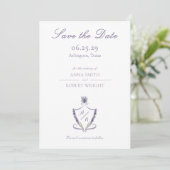 Monogram Wappen Lavender Elegant Script Wedding Save The Date (Stehend Vorderseite)