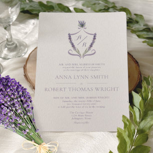 Monogram Wappen Lavender Elegant Wedding Einladung