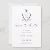 Monogram Wappen Lavender Elegant Wedding Save The Date (Vorderseite)