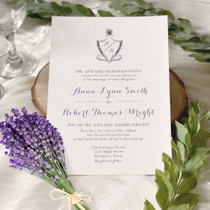 Monogram Wappen Lavender Wedding Einladung