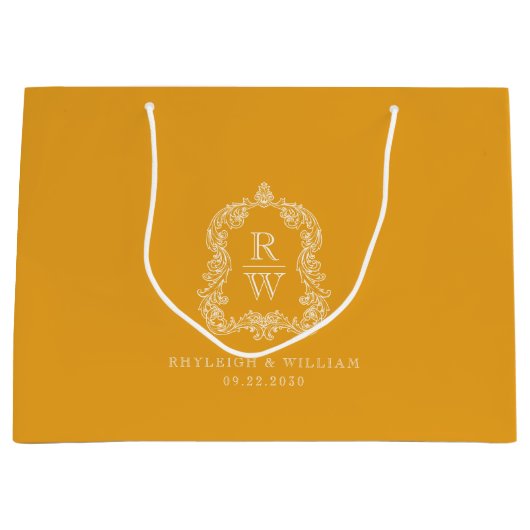 Monogram Wappen Marigold Yellow Wedding Große Geschenktüte (Vorderseite)